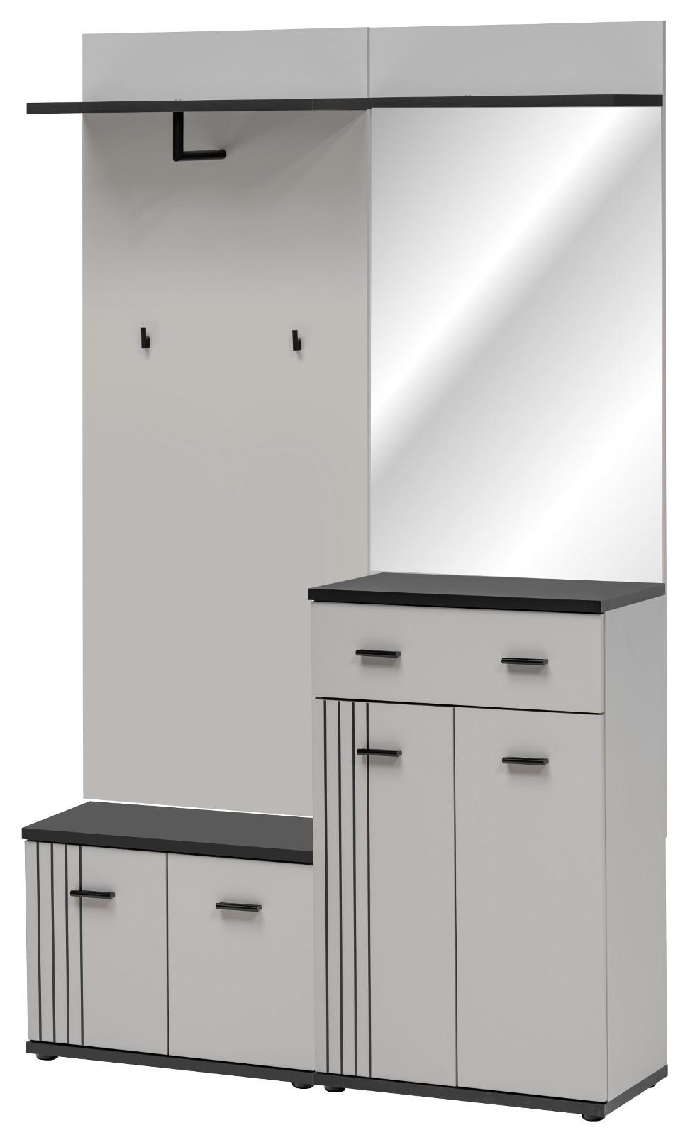 GARDEROBEN-SET Kaschmir, schwarz 4-teilig 120 cm, Flurgarderobe mit viel Stauraum - Kaschmir/Schwarz, Glas/Holzwerkstoff (120/20/32cm) - Inn.Furn
