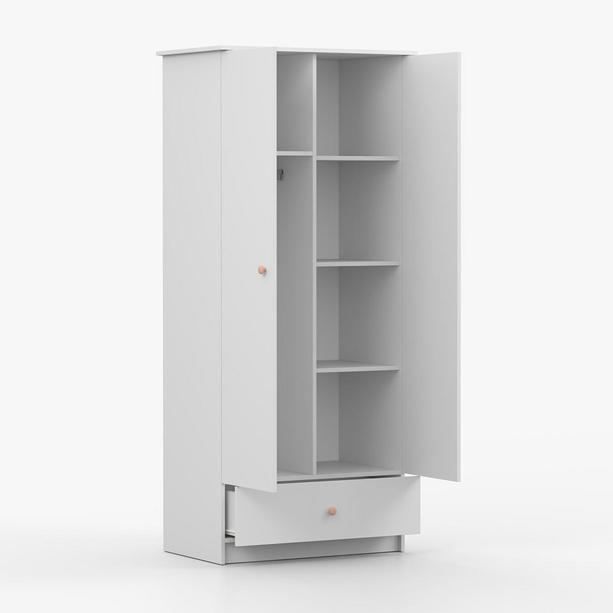 DREHTÜRENSCHRANK 85,5/193/53 cm 2-türig Olaf I Weiß + rosa Griffe - Weiß/Rosa, Holzwerkstoff/Metall (85.5/193/53cm) - imoebel24