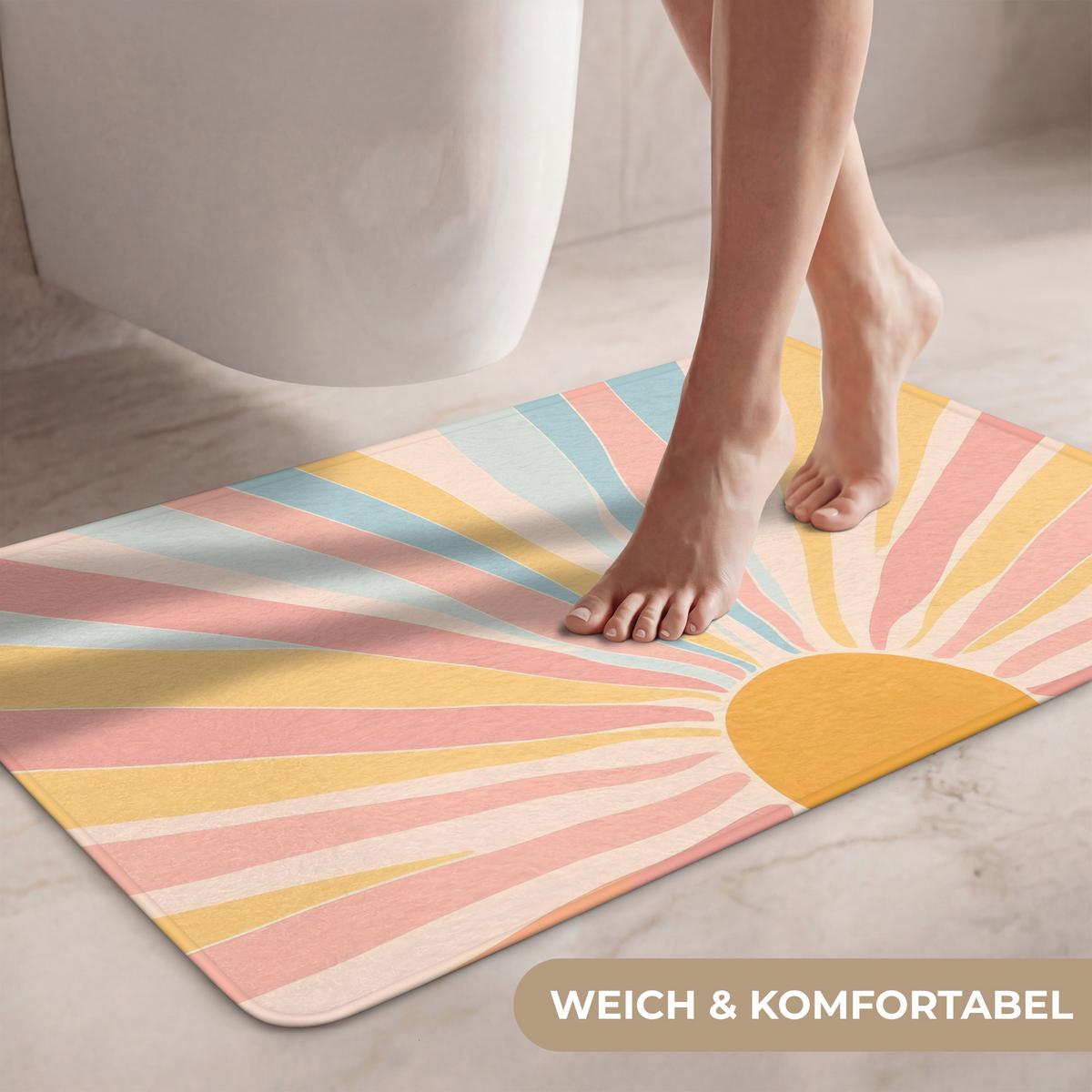 WC-VORLEGER Illustration - Sonne - Pastellfarben Toilettenteppich 80x50 cm - Pastellblau, Textil (80/1cm) - OnlyWow