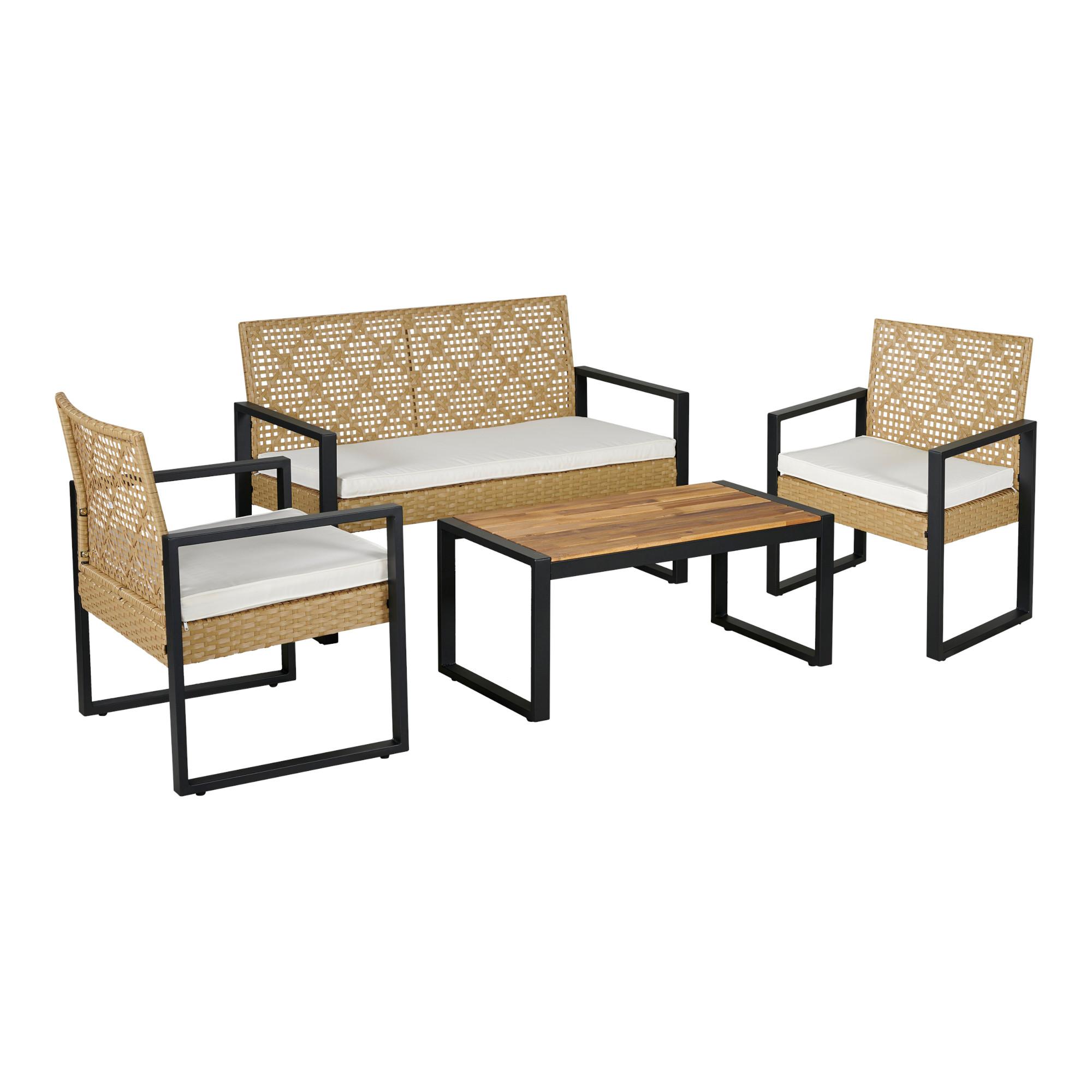 LOUNGE-SET 4 TLG. Calciano - Beige/Braun, Kunststoff/Metall - casa.pro