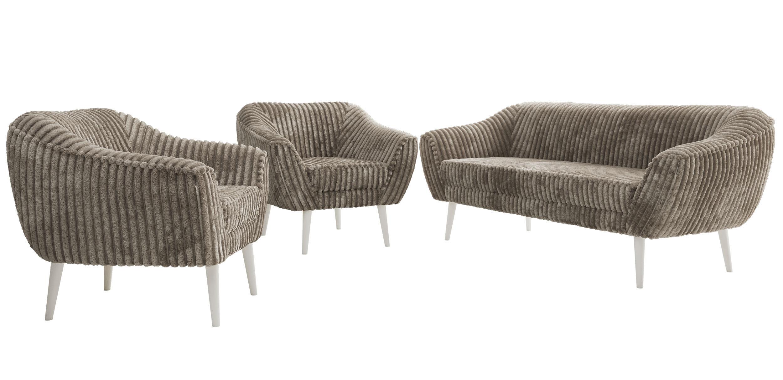 SITZGARNITUR PIRS 3+1+1 - Hellbraun Cord - Weiße Beine - Hellbraun/Weiß, Holzwerkstoff/Textil (180/75/74cm) - MKS
