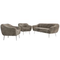 SITZGARNITUR PIRS 3+1+1 - Hellbraun Cord - Weiße Beine - Hellbraun/Weiß, Holzwerkstoff/Textil (180/75/74cm) - MKS