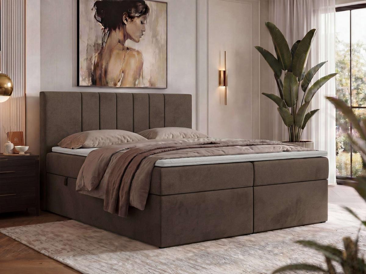BOXBETT INERO 140/200 - Braun Velvet - Topper T25 - H3 - Schwarz/Braun, Kunststoff/Textil (140/200cm) - MKS