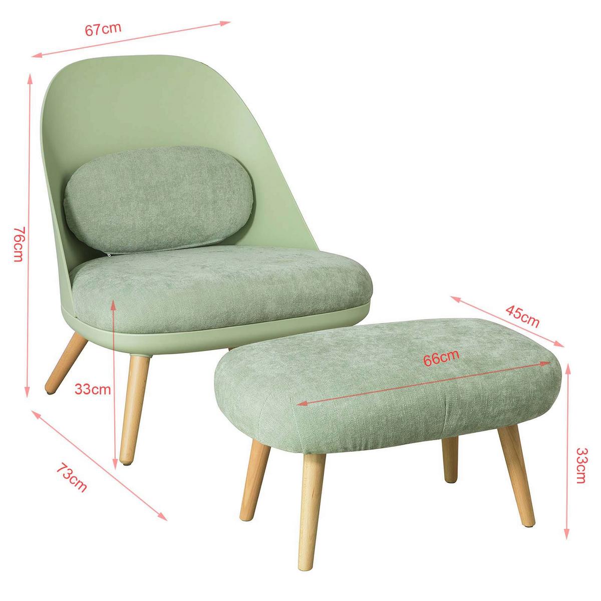 EINZELSESSEL mit Hocker Grün - Grün, Holz/Kunststoff (67/76/73cm) - SoBuy