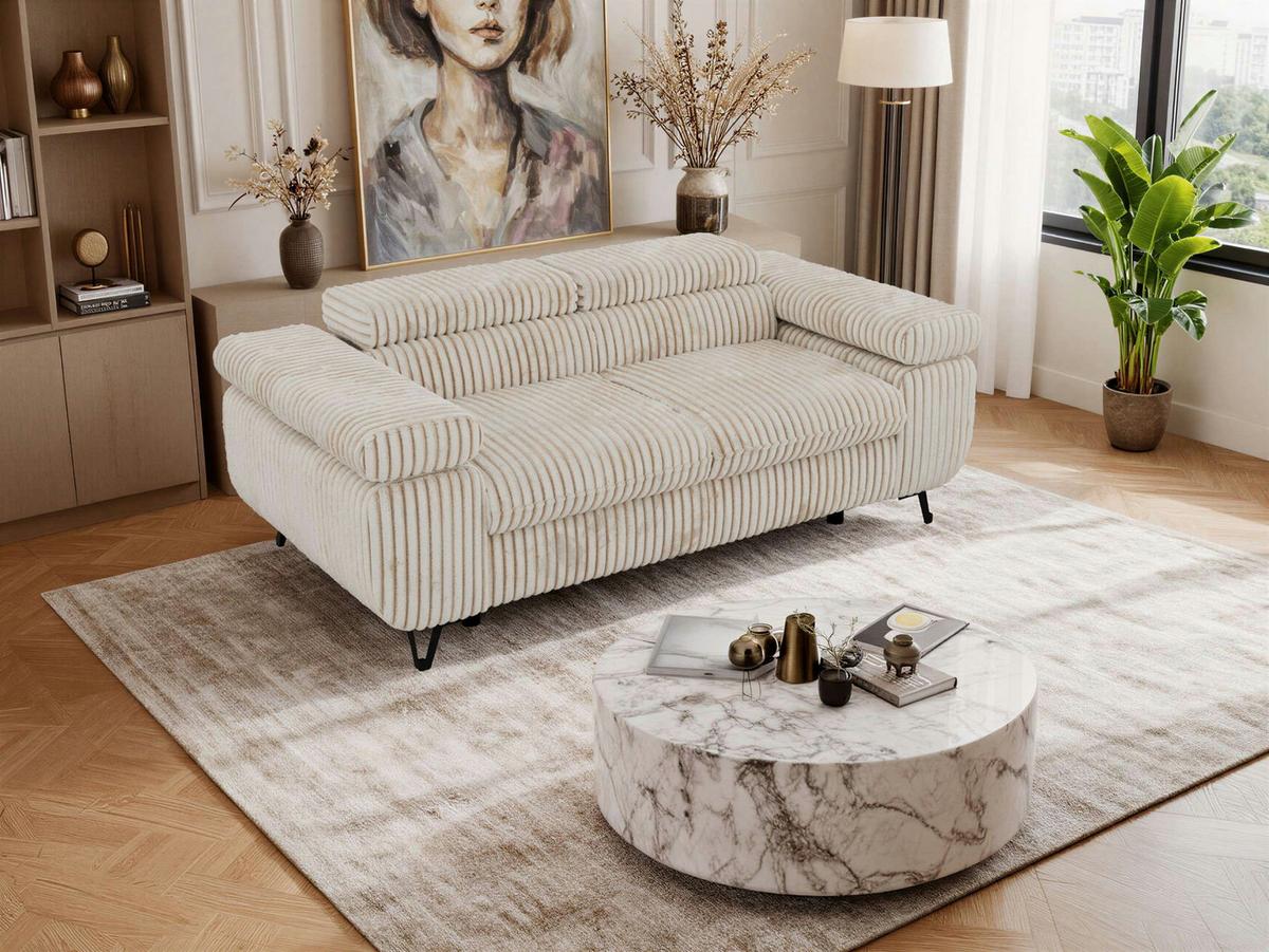 2-SITZER SOFA PETER - Beige Cord - Beige/Creme, Textil/Metall (200/76/99cm) - MKS