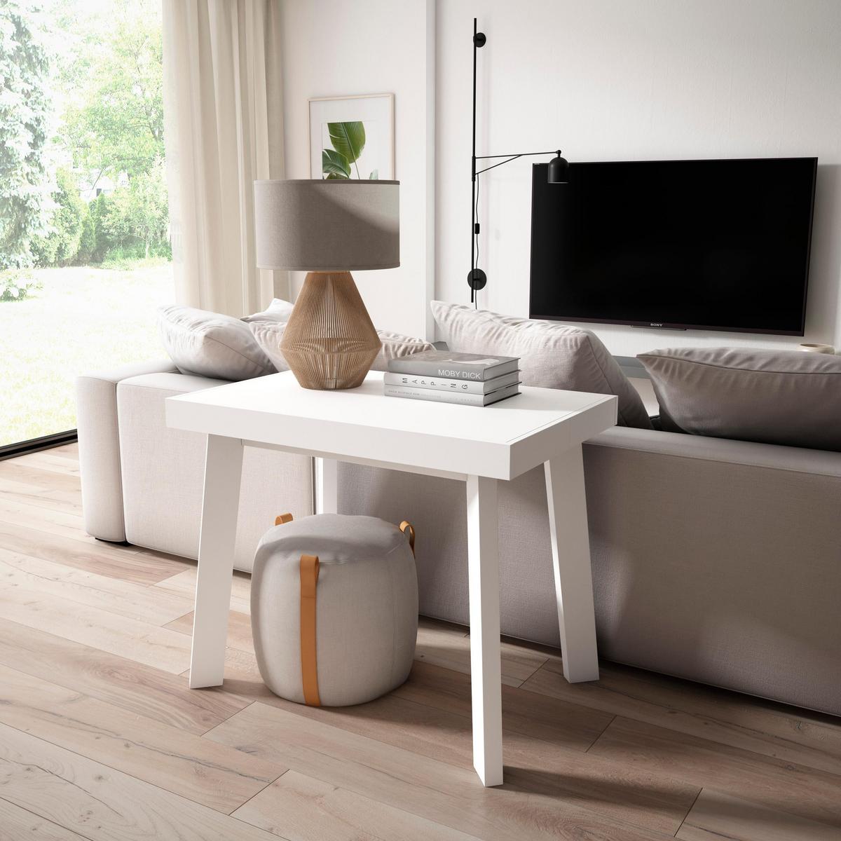 KONSOLENTISCH ausziehbar 58 bis 160cm, für 8 Gäste, weiß, 90/58/73cm - Weiß, Holzwerkstoff (90/160/73cm) - Skraut Home