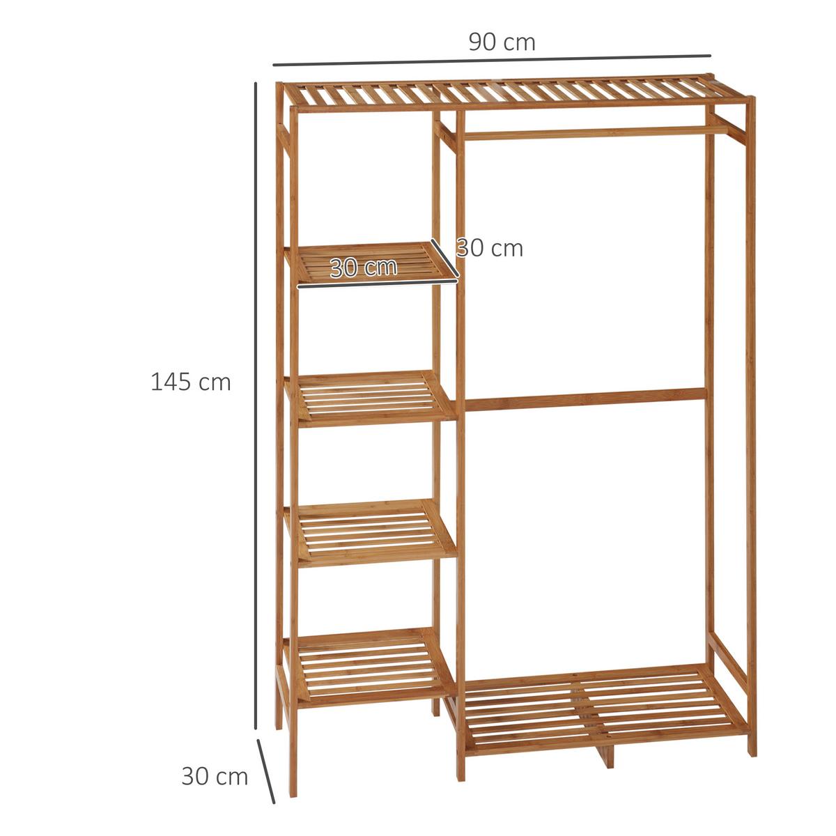 KLEIDERSTÄNDER Garderobenständer mit Kleiderstange, Schuhablag, Regal, Garderobe - Naturfarben, Holzwerkstoff (30/145/90cm) - HOMCOM