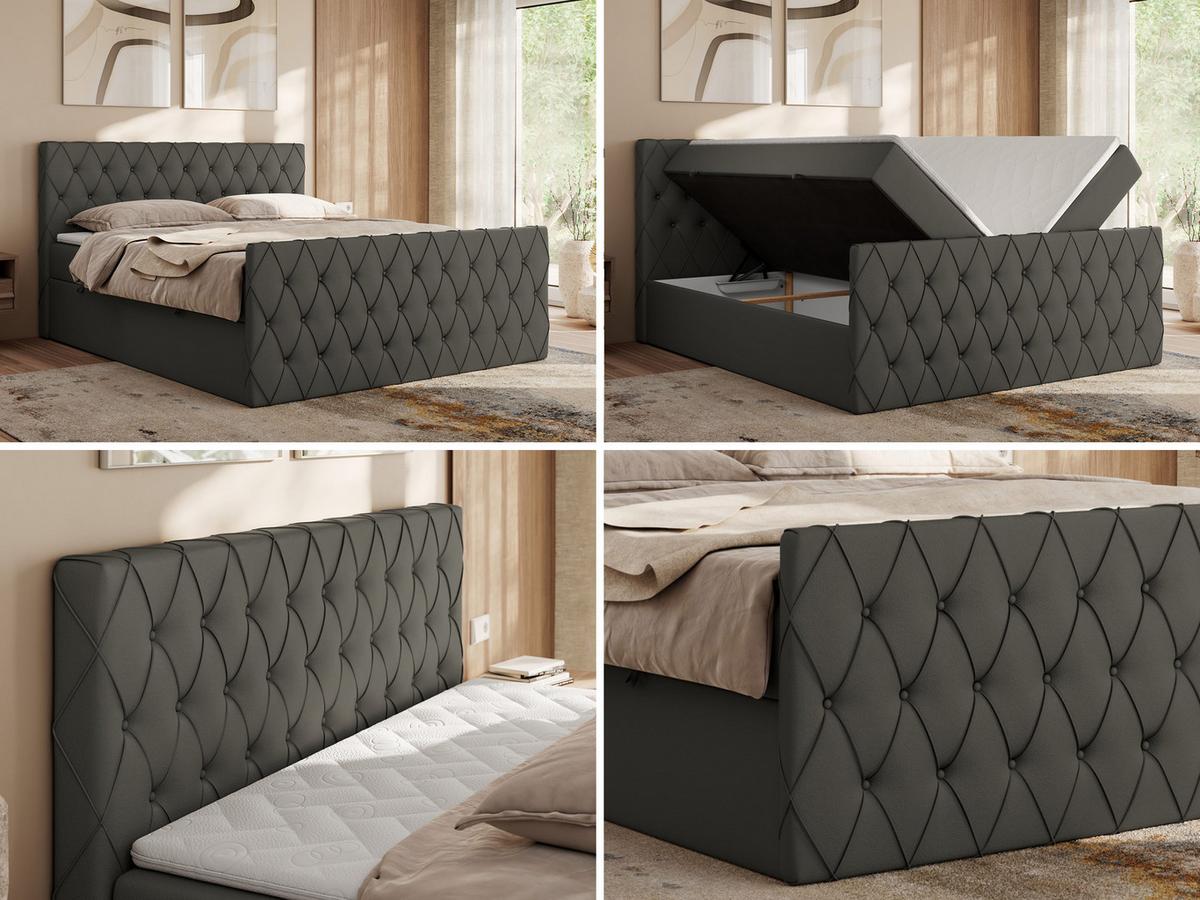 BOXBETT MIREN DUO 140/200 - Grau Kunstleder - H3 - Grau, Holz/Textil (140/200cm) - MKS