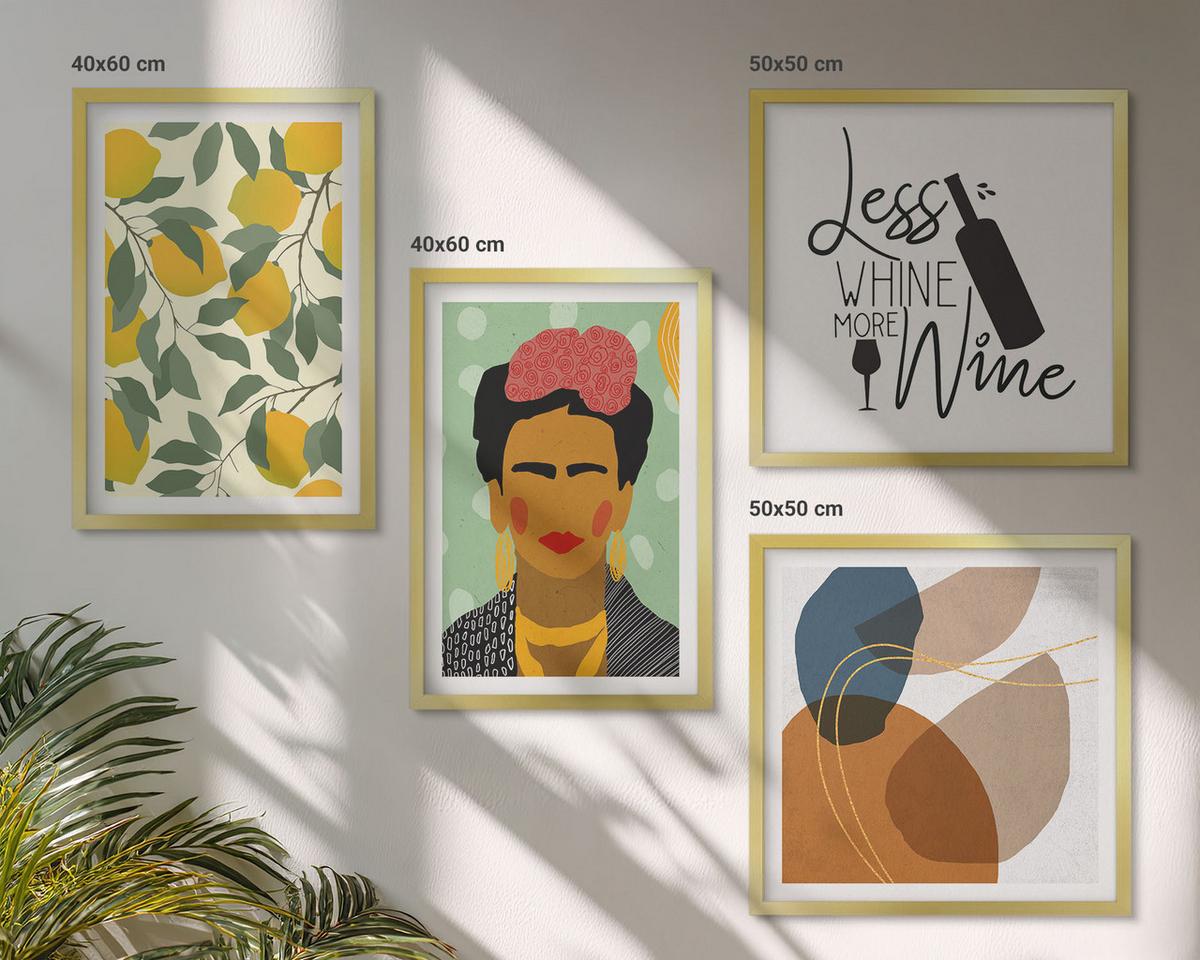 BILDER SET 4er Set - 50x50 cm & 40x60 cm Goldrahmen - Zitronenweinporträt von Frida - Goldfarben, Kunststoff (50/50cm) - TULUP