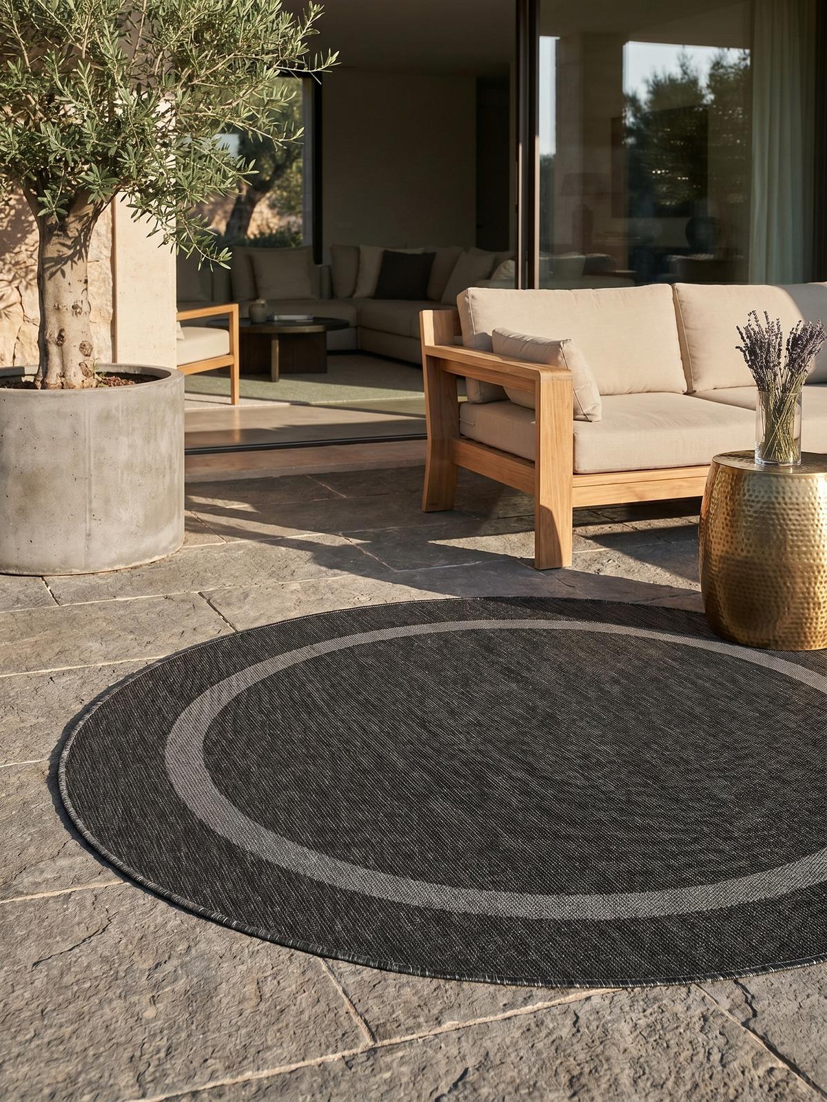 TEPPICH Outdoor ALSTER in Schwarz, einfarbig, Ø 120 cm - Grau, Textil (120/120cm) - KADIMA DESIGN