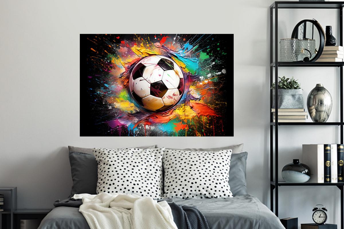 WANDTATTOO Fußball - Farbe - Farben - Schwarz - Weiß Wandsticker 120x80 cm - Weiß, Kunststoff (120/80/0.1cm) - MuchoWow