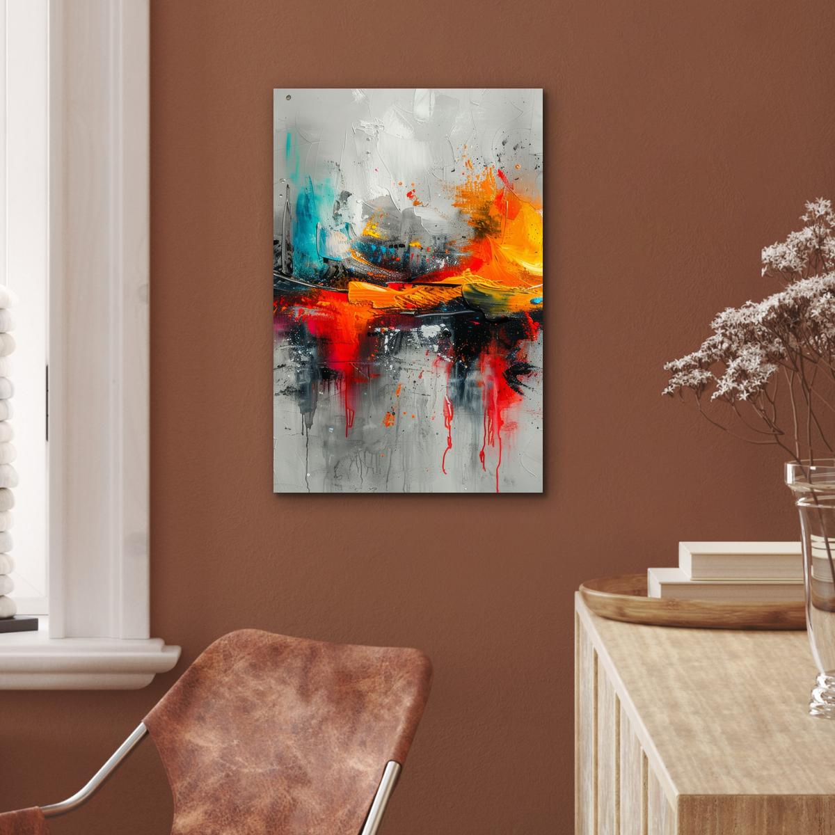METALLBILD Moderne Kunst - Orange - Grau - Abstrakt Deko Schlafzimmer 40x60 cm - Hellgrau, Metall (40/60cm) - MuchoWow