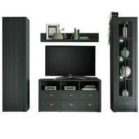 WOHNWAND grün 4-teilig 270 cm Landhaus, Wohnkombination mit viel Stauraum - Chromfarben/Schwarz, Glas/Holzwerkstoff (270/198/43cm) - Furn.Design