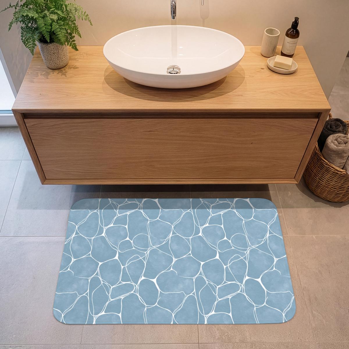 BADEMATTE Organisch - Muster - Blau 90x60 cm - Hellblau, Textil (90/60cm) - OnlyWow