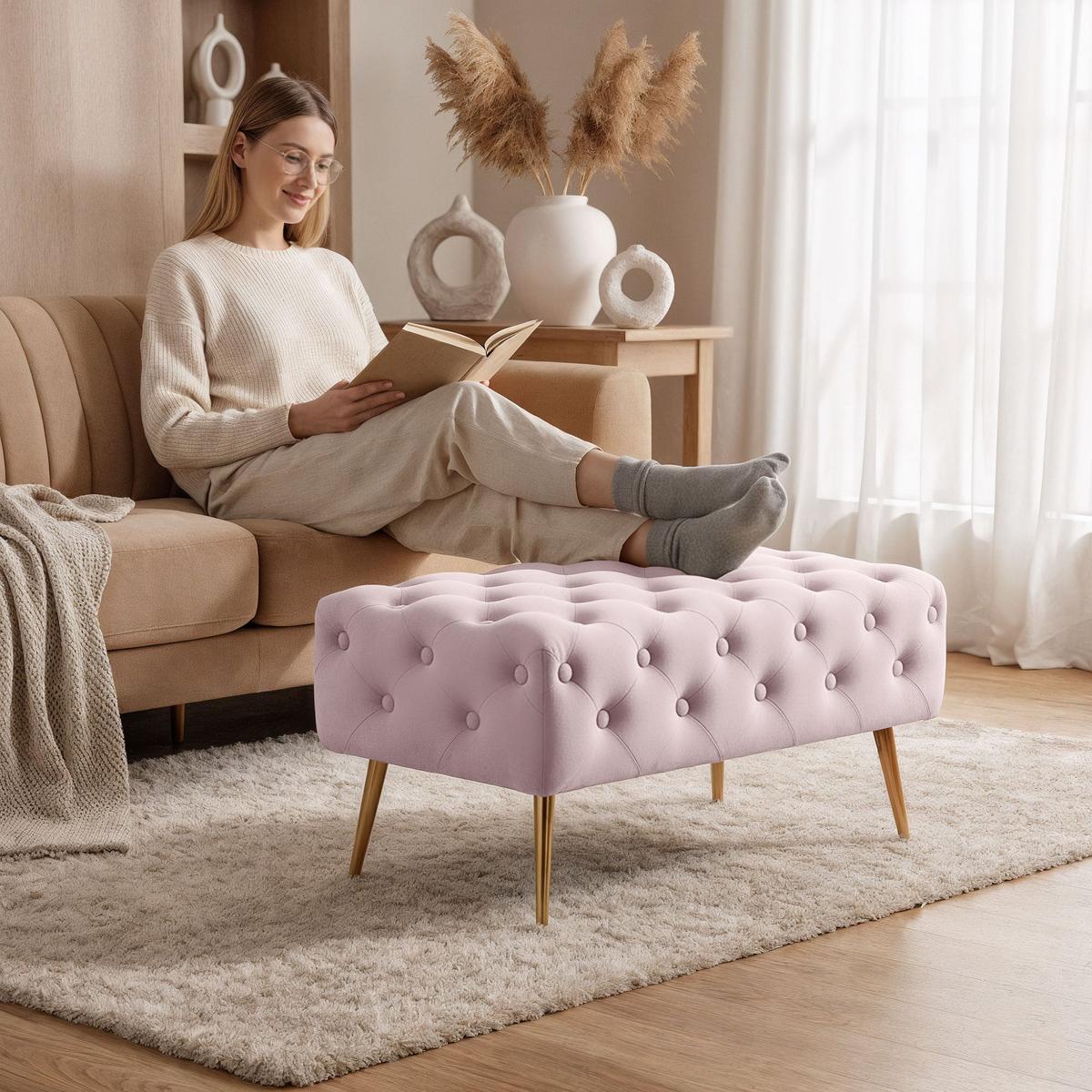 POLSTERBANK mit Samt - Optik Rosa 42/41/42 - Rosa, Textil (80/41/42cm) - RAUMHIRSCH FURNITURE