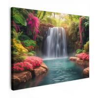 LEINWANDBILD Wasserfall - Natur - Pflanzen - Dschungel - Wasser Wandbild 40x30 cm - Grün, Textil (40/30cm) - MuchoWow