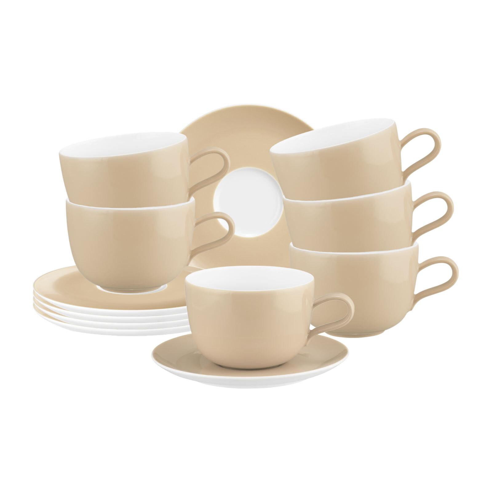 MILCHKAFFEETASSEN MIT UNTERTASSEN Liberty Pure Colors Dusty Beige 380 ml 6er Set - Beige, Keramik (0.38L) - Seltmann Weiden