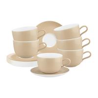 MILCHKAFFEETASSEN MIT UNTERTASSEN Liberty Pure Colors Dusty Beige 380 ml 6er Set - Beige, Keramik (0.38L) - Seltmann Weiden