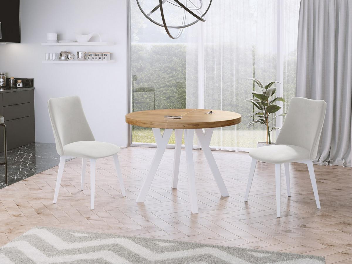 ESSTISCH Twixy runder ausziehbarer, Wotan Eiche 100-150/100/76 cm - Eiche Wotan/Weiß, Holz/Holzwerkstoff (100/150/76cm) - WFL GROUP