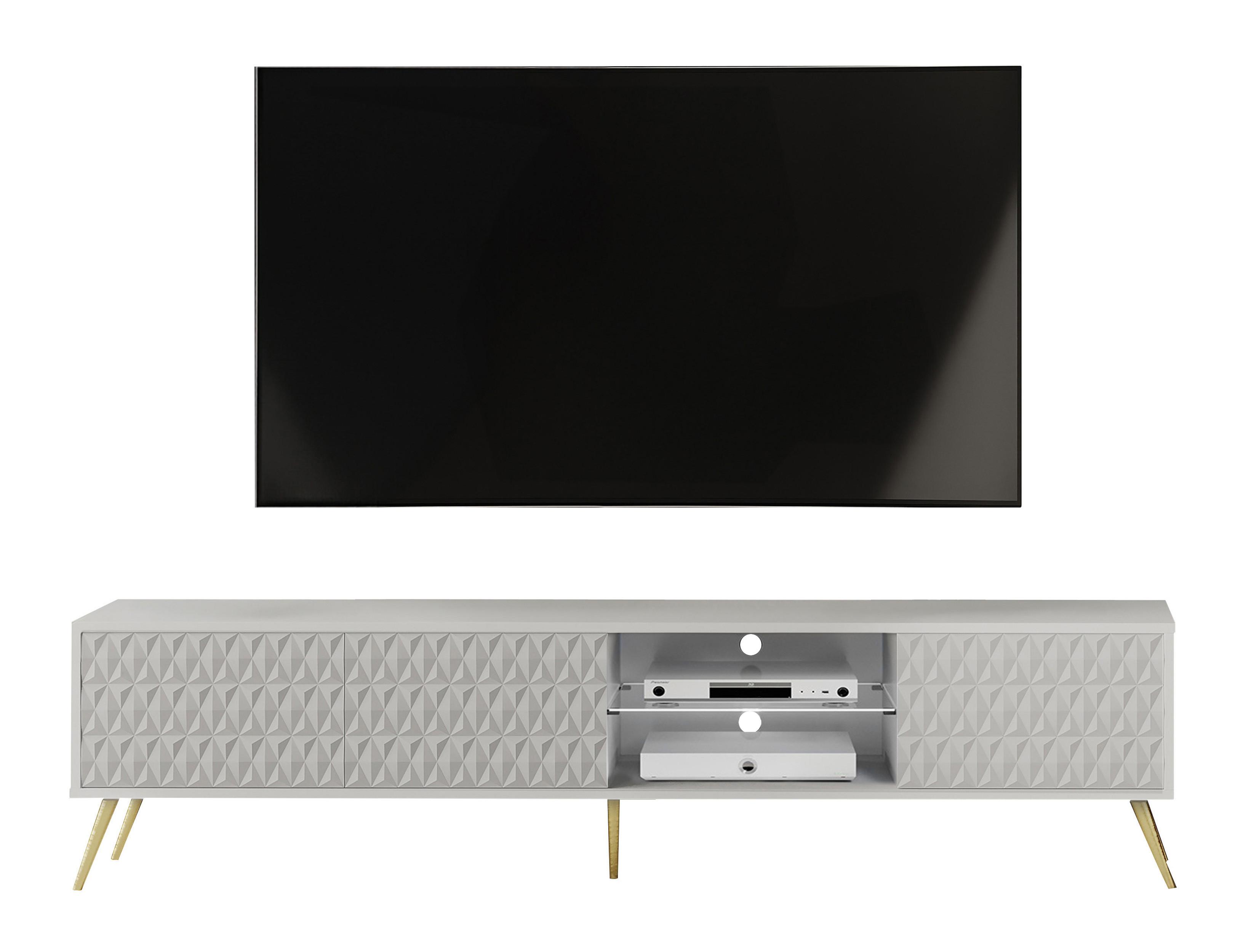 LOWBOARD Delvine 3T Weiß 175/45/31.6 cm – mit offener Ablage und Kabeldurchlass - Goldfarben/Weiß, Holzwerkstoff (175/45/31.6cm) - AX Living