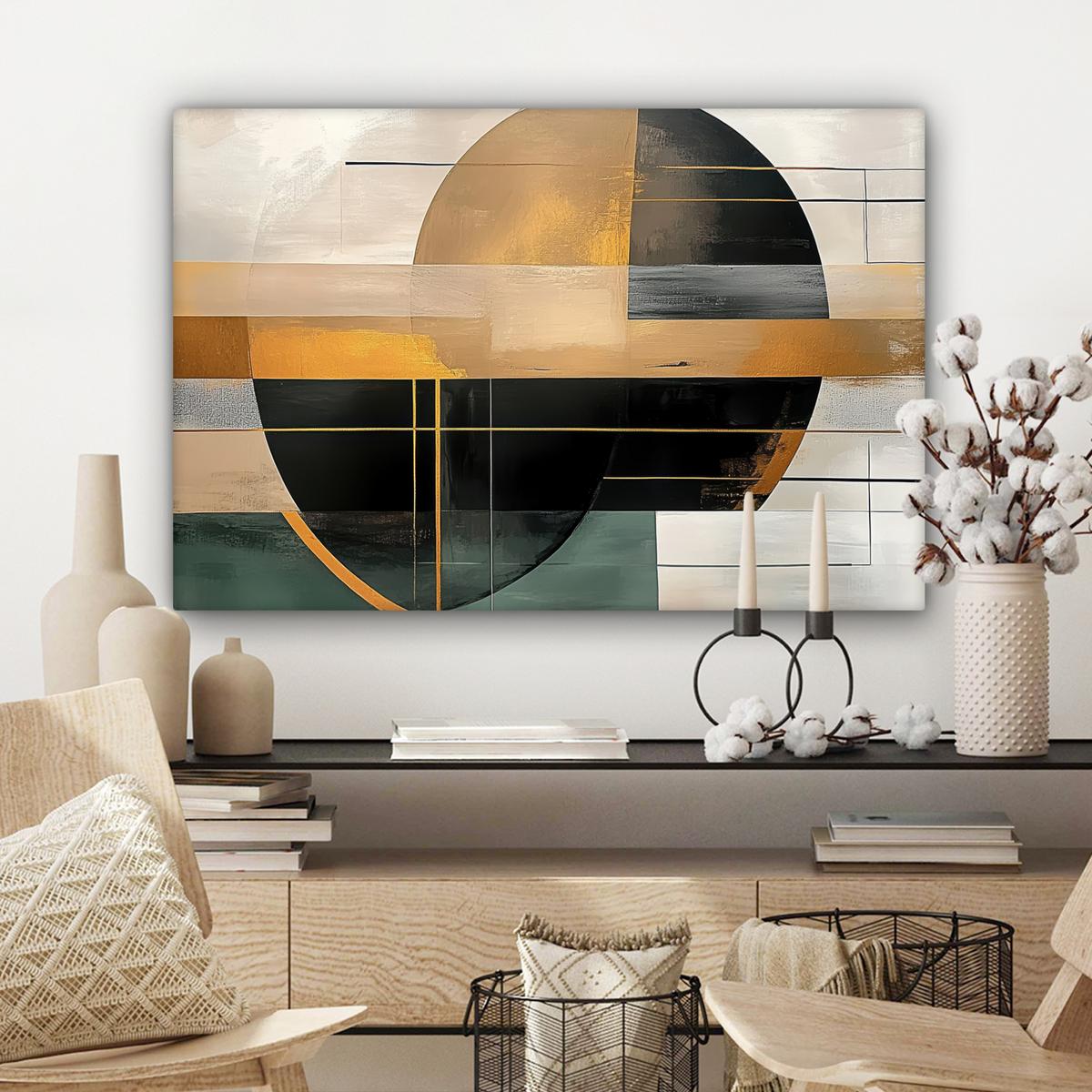 LEINWANDBILD Abstrakt - Gold - Bronze - Grün - Formen - Modern Gemälde 60x40 cm - Multicolor, Textil (60/40cm) - MuchoWow