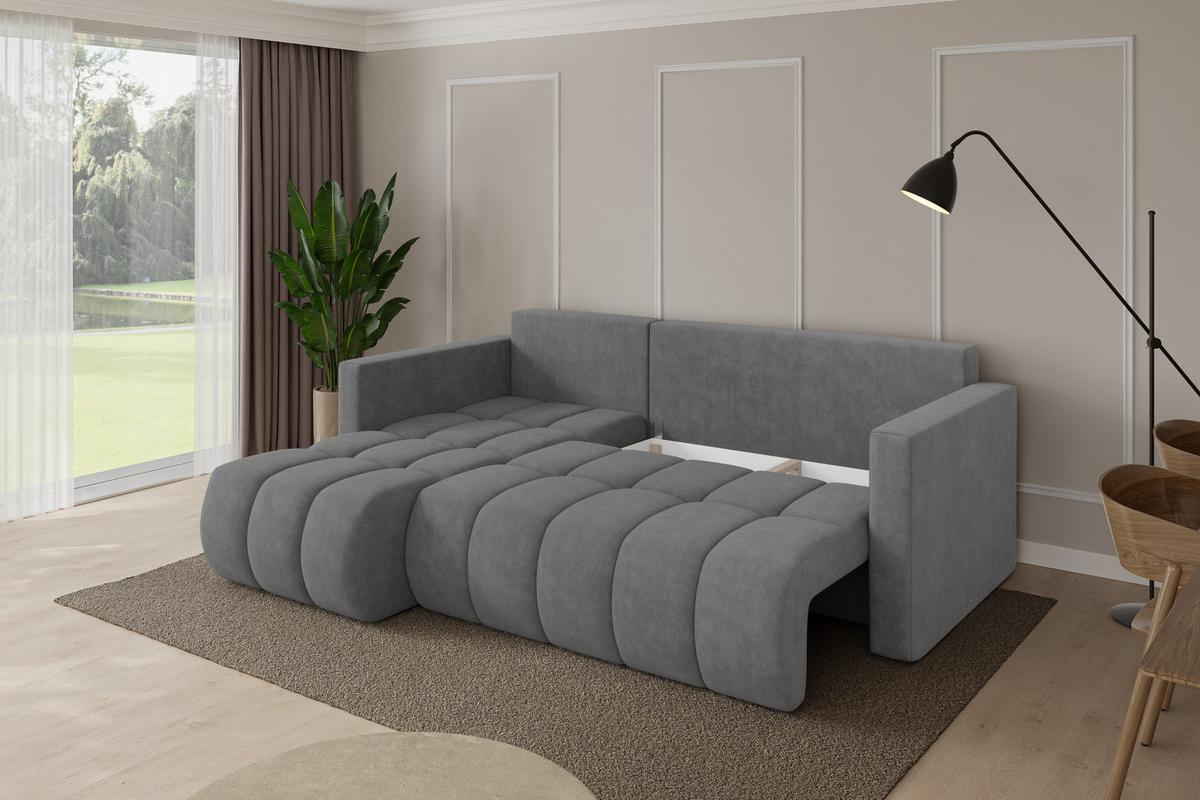 ECKSOFA mit Schlaffunktion Ottomane Links GARD-L 226x146x85 Grau Velours - Taupe/Schwarz, Holzwerkstoff/Kunststoff (226/146cm) - ALTDECOR