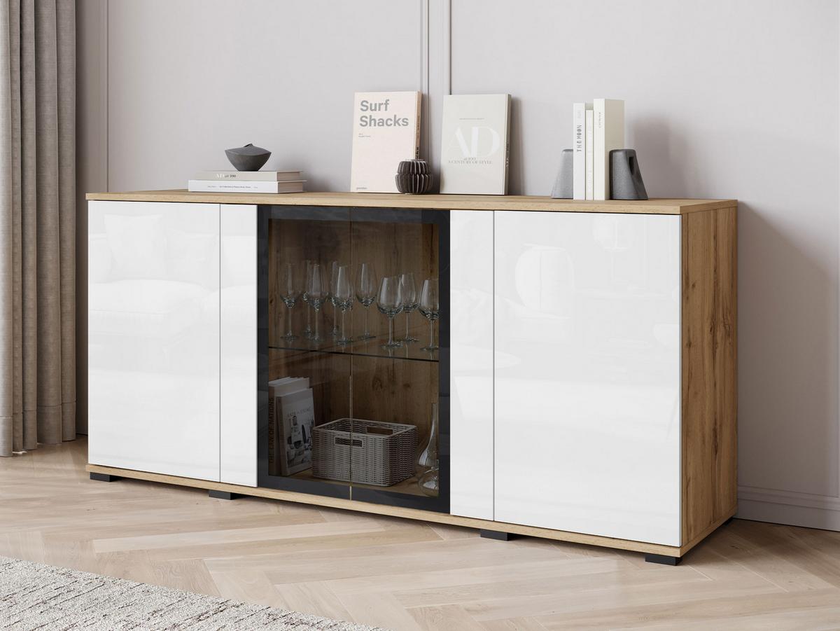 KOMMODE Caro SB 154 4D - Eiche Wotan/Schwarz, Holzwerkstoff/Kunststoff (150/70/40cm) - MIRJAN24