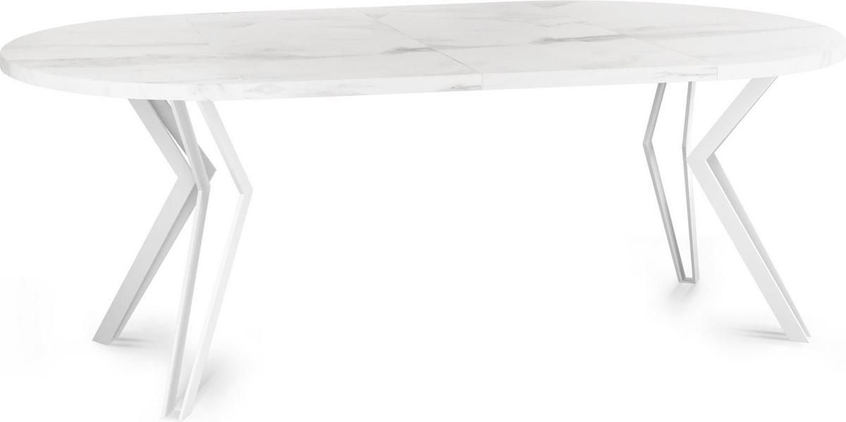 ESSTISCH Austin runder ausziehbarer, Marmor Weiß 100-180/100/76 cm - Ecru/Weiß, Holzwerkstoff/Metall (100/180/76cm) - WFL GROUP