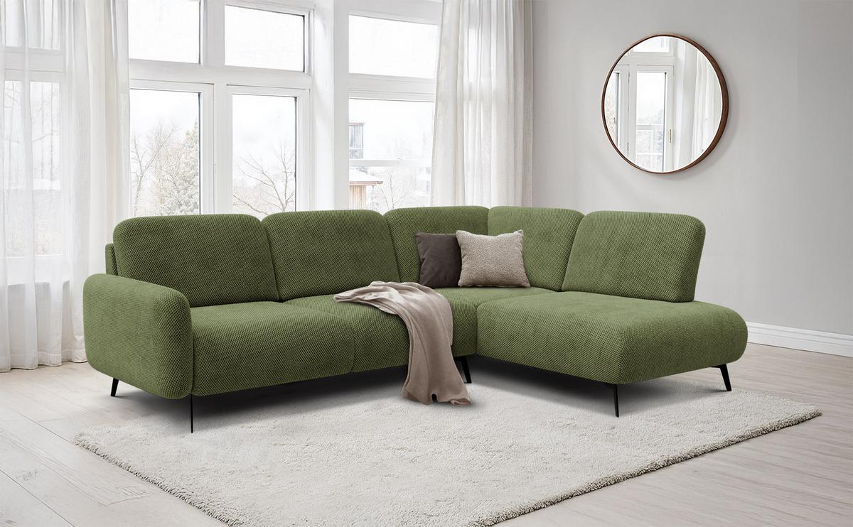 ECKSOFA FEBE 5-Sitzer rechts, olivgrün - Schwarz/Olivgrün, Holz/Textil (271/190cm) - Wozimo