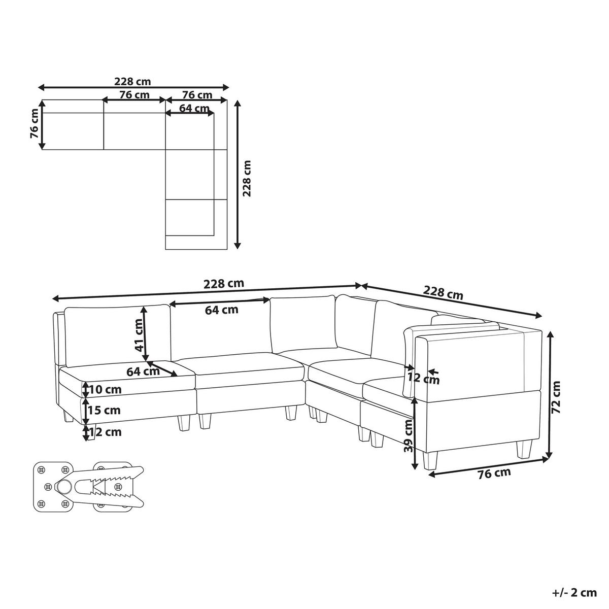 ECKFSOFA Modul 5-Sitzer linksseitig Dunkelgrün Stoff Unstad - Schwarz/Grün, Textil (228/228cm) - Beliani