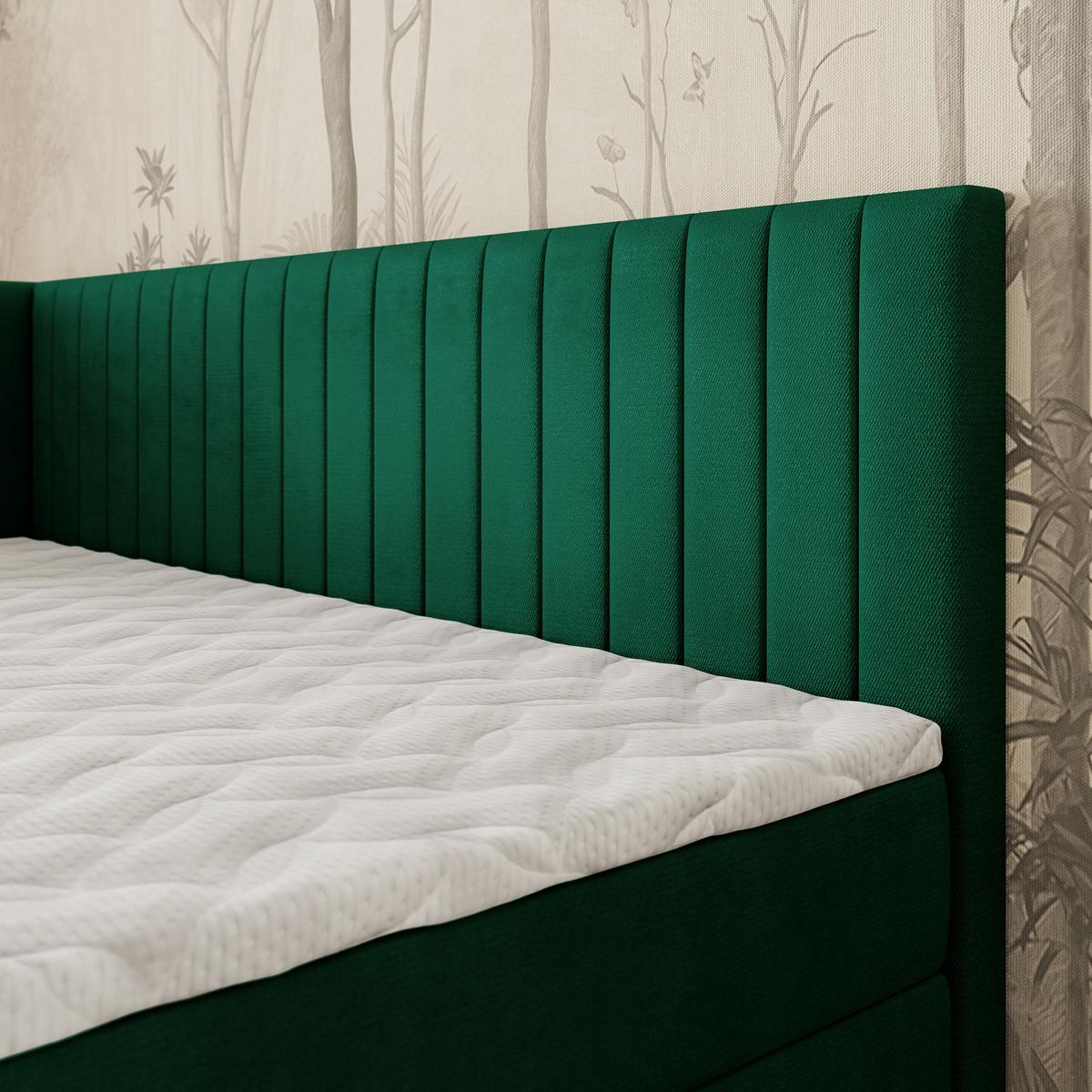 BOXBETT ARIS 80x200 cm mit Matratze und Topper, H2+H3 - Grün - Grün, Holz (80/200cm) - MASSENO