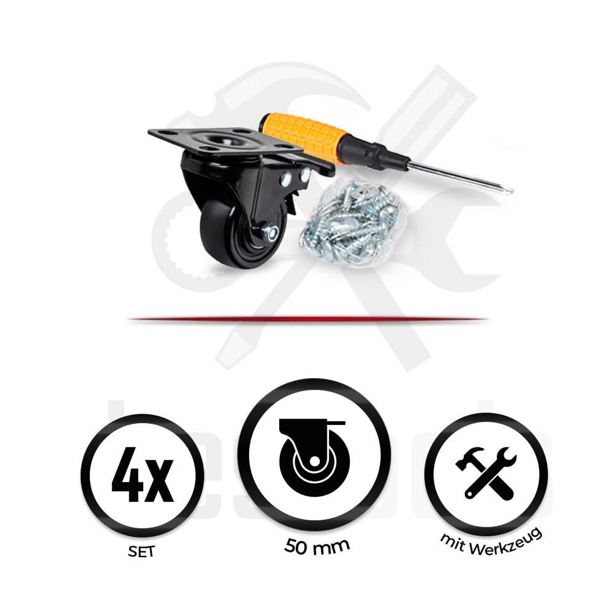 SCHWERLAST-ROLLEN 50mm 4 Stück - Schwarz, Kunststoff/Metall (50/70/70cm) - bestTools