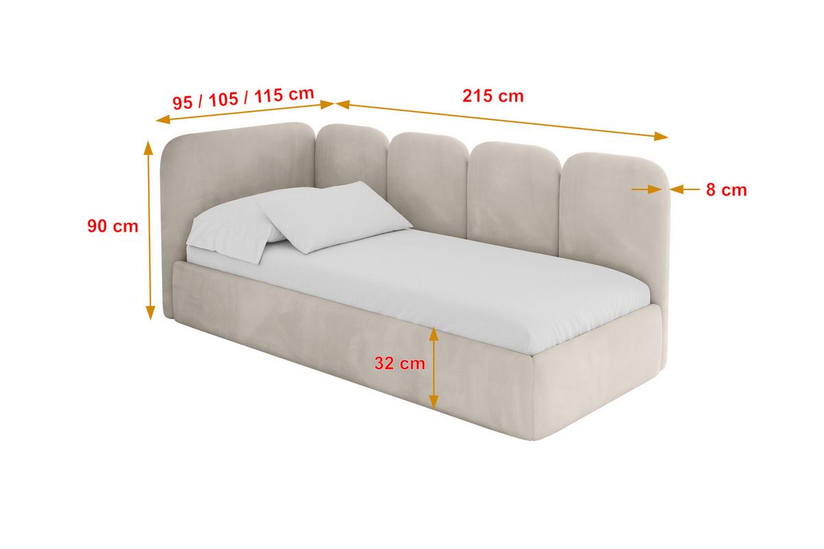 EINZELLBETT Jugendbett mit Bettkasten, Rechts - VELY 80x200 Beige - Sandfarben, Holzwerkstoff/Textil (80/200cm) - ALTDECOR