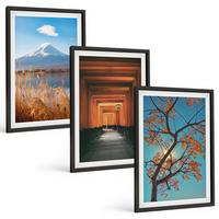 BILDER SET 3er Set - 40x60 cm Schwarzer Rahmen - Japanische Naturlandschaften - Schwarz, Kunststoff (40/60cm) - TULUP