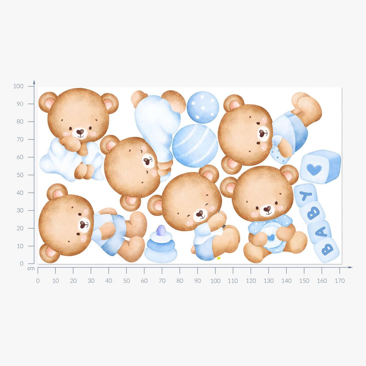 WANDAUFKLEBER 100x172cm - Pastellfarbene Teddybären - Multicolor, Kunststoff (100/172/0.1cm) - Wallfluent