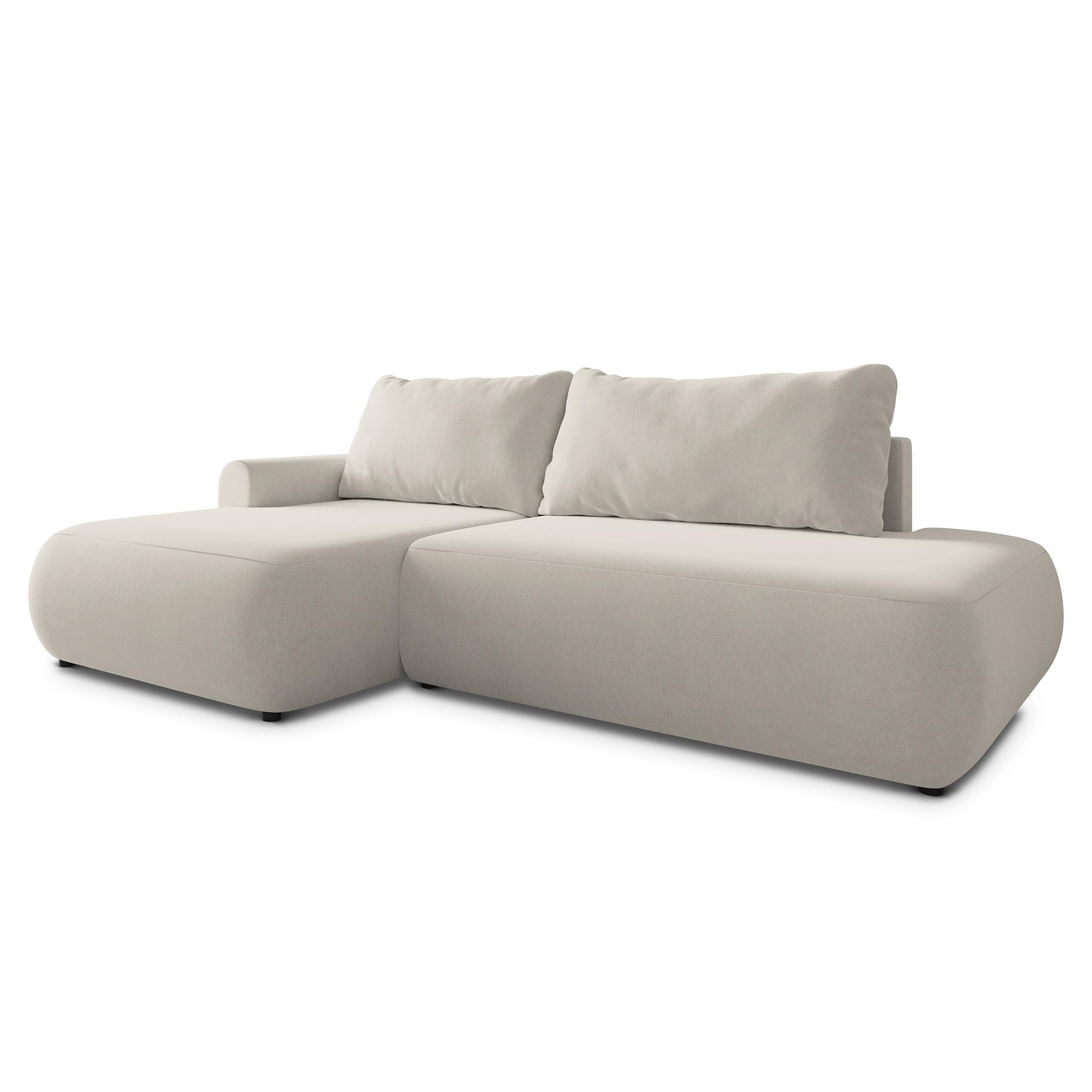 ECKSOFA NUVIRA CL L-S Creme Samtstoff mit Schlaffunktion - Creme, Holzwerkstoff/Textil (279/158cm) - MASSENO
