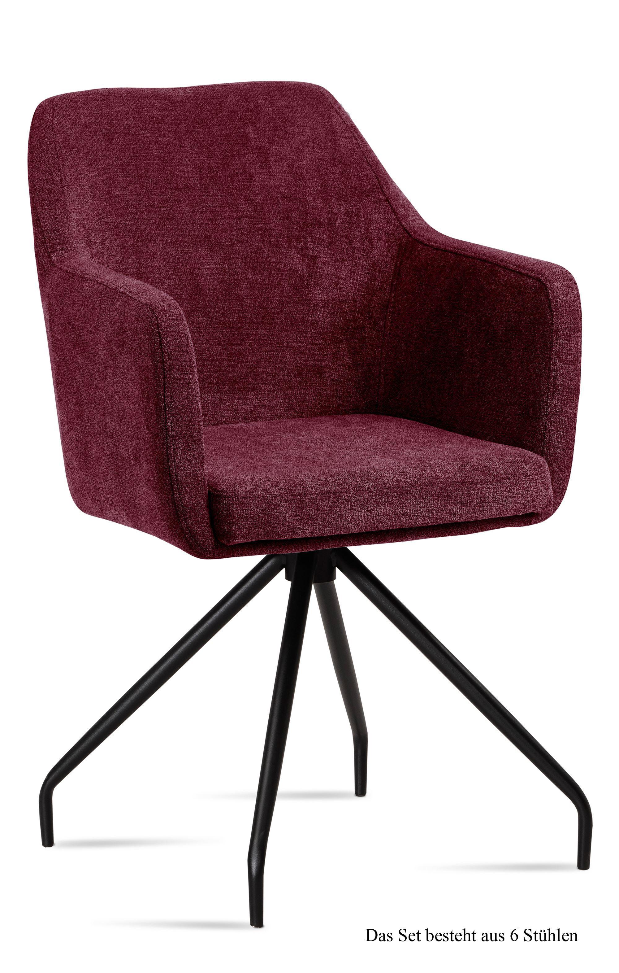 ARMLEHNSTUHL (6er-Set) Dijana 57x87x60 Schwarz/Marsala - Brombeere/Schwarz, Kunststoff (60/87/57cm) - 58aufmkessel