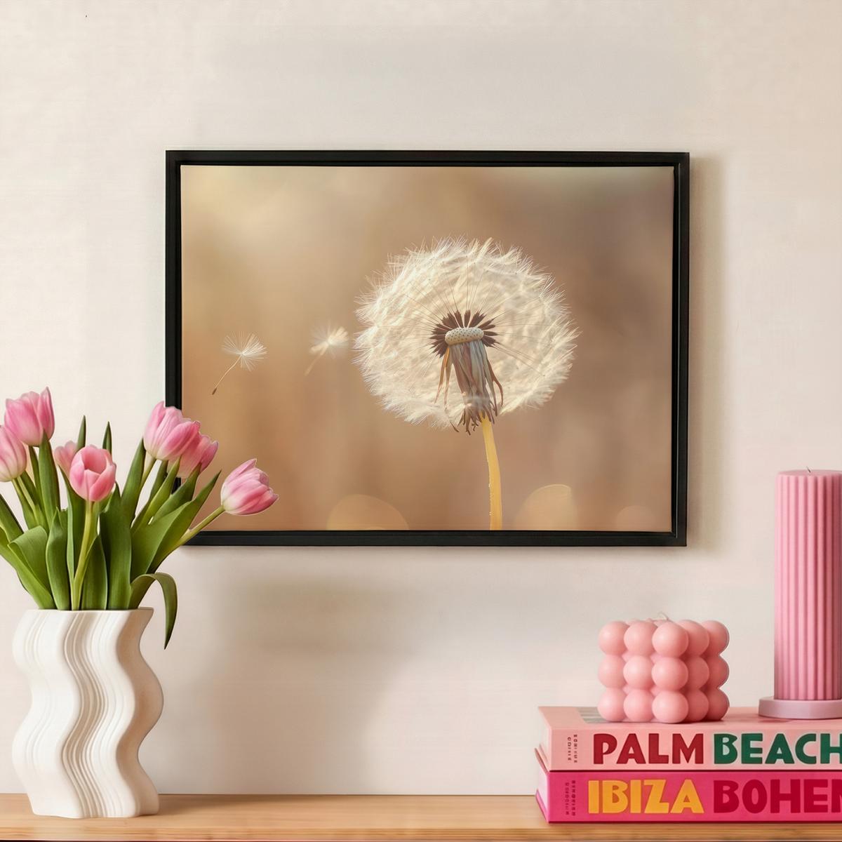 LEINWAND Bilder mit Rahmen - Löwenzahn - Beige - Natur - Blume - 40x30 - Hellbraun, Textil (40/30cm) - MuchoWow