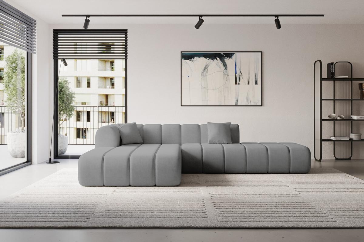 ECKSOFA Ottomane Links BILA-L 289x176x71 Grau Samt - Taupe/Schwarz, Holzwerkstoff/Kunststoff (176/289cm) - ALTDECOR