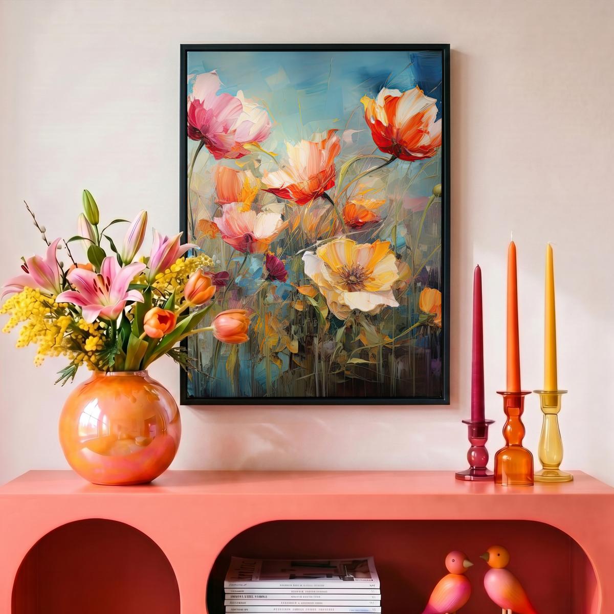 LEINWAND Bilder mit Rahmen - Blumen - Aquarell - Kunst - Botanisch - Natur - 30x40 - Orange, Textil (30/40cm) - MuchoWow
