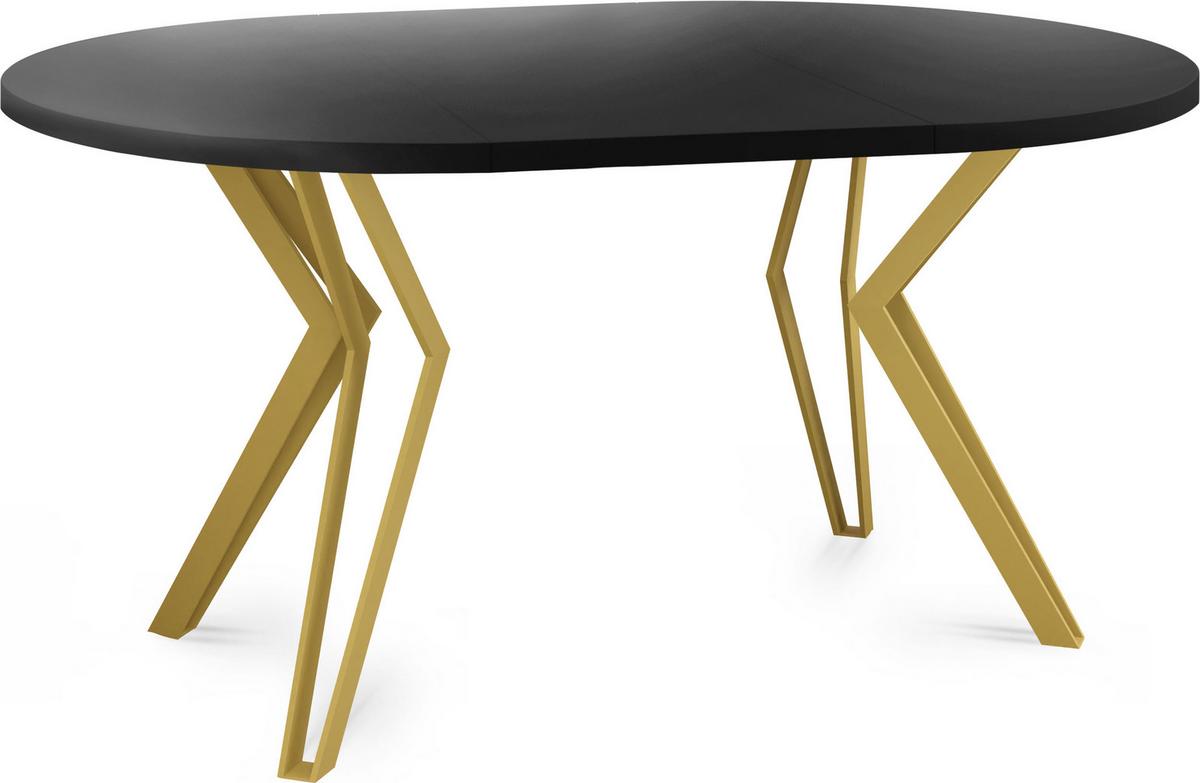 ESSTISCH Daisy runder ausziehbarer, Schwarz 120-200/100/76 cm - Goldfarben/Schwarz, Holzwerkstoff/Metall (120/200/76cm) - WFL GROUP