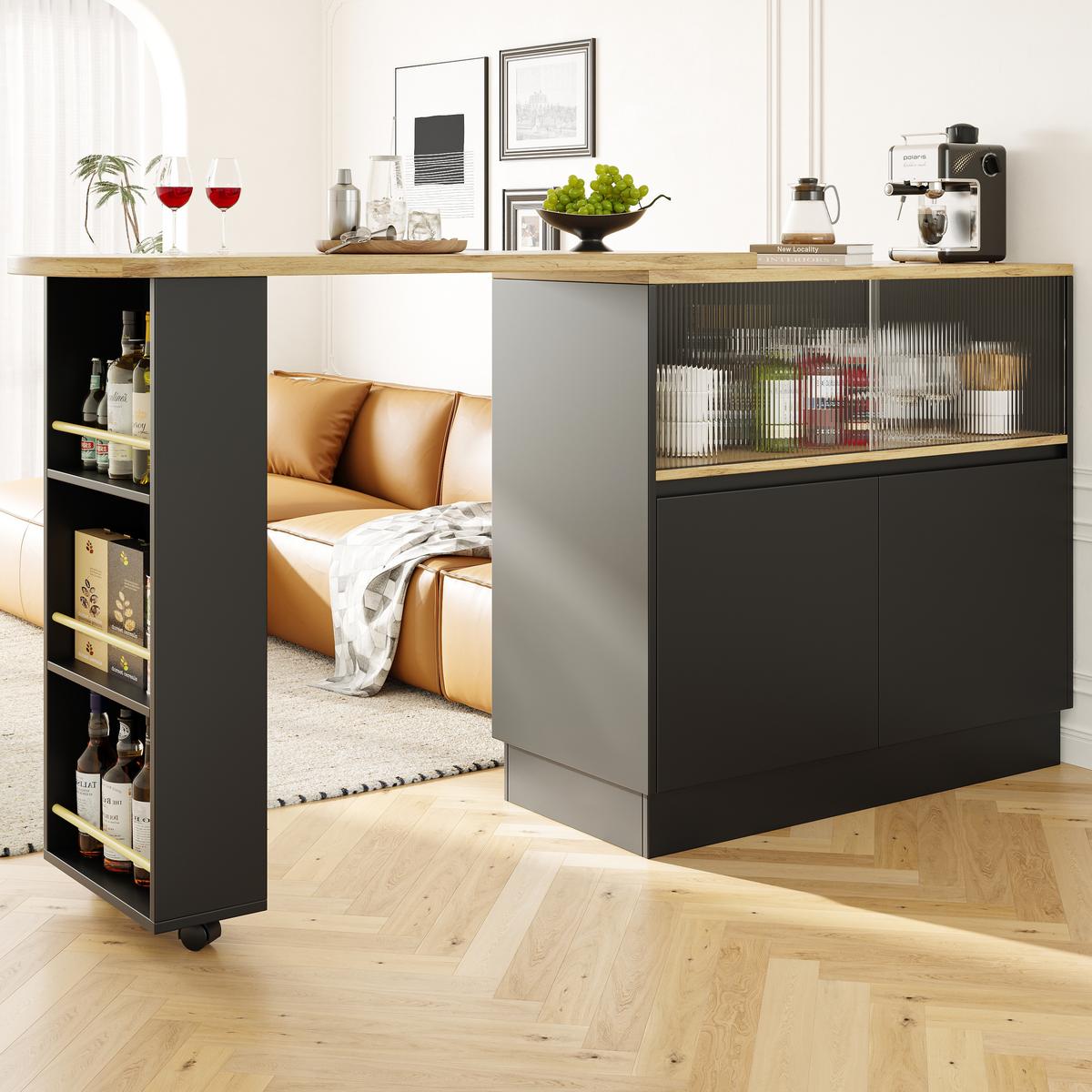 STEHTISCH mit Stauraum und Schiebetüren – Multifunktionaler Bartisch 120 cm - Schwarz, Holzwerkstoff/Metall (45/90/100cm) - Urban Meuble