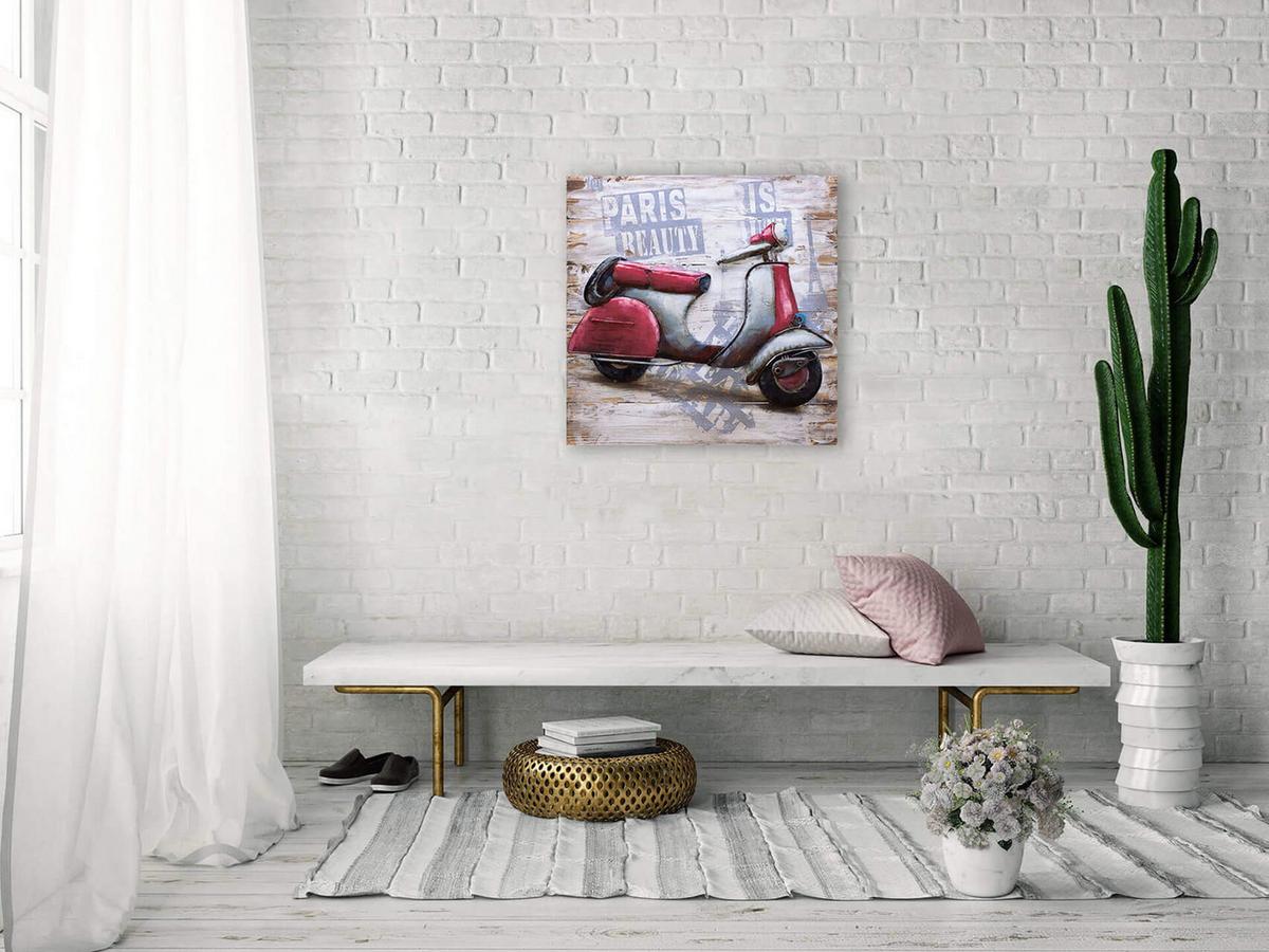 HOLZBILD Rot 60/60 cm - Rot/Silberfarben, Holz/Metall (2.34/60cm) - KUNSTLOFT