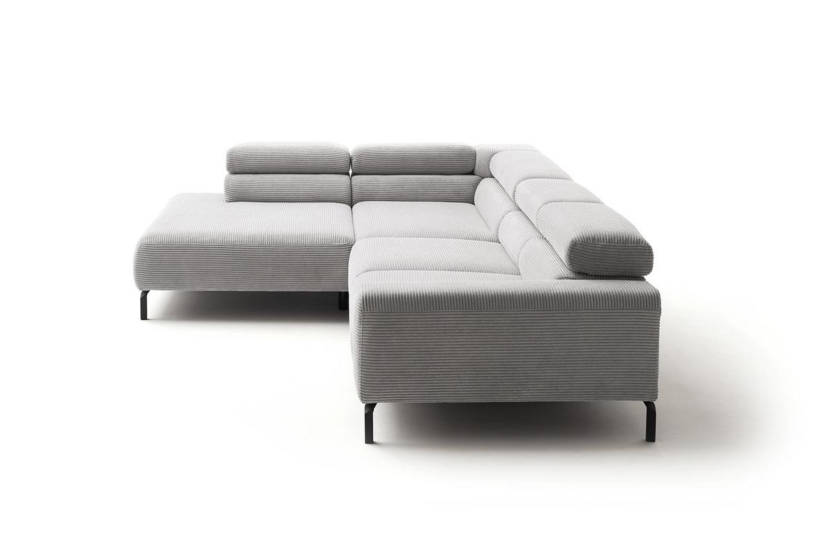 ECKSOFA MIT MOTORISCHEM SITZVORZUG DELIA Hellgrau Cord Relaxfunktion - Hellgrau/Schwarz, Textil/Metall (312/219cm) - KAWOLA