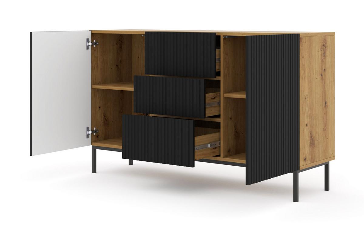 KOMMODE Artisan Eiche, Schwarz, Schwarz 150/87/42 - Schwarz, Holzwerkstoff (150/87/42cm) - RAUMHIRSCH FURNITURE