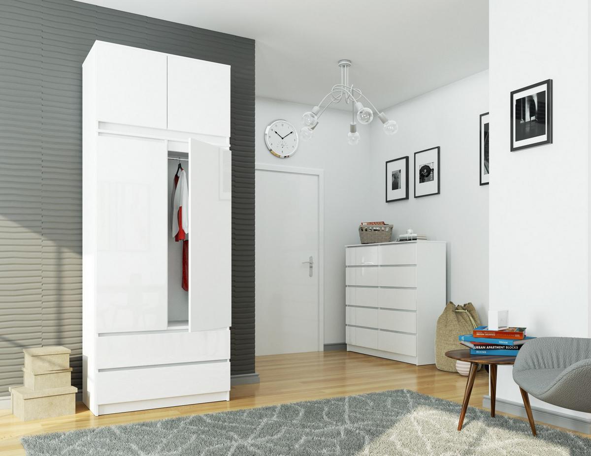 KLEIDERSCHRANK Weiß, Weiß Glanz 234/90/51 - Weiß, Holzwerkstoff (90/234/51cm) - RAUMHIRSCH FURNITURE