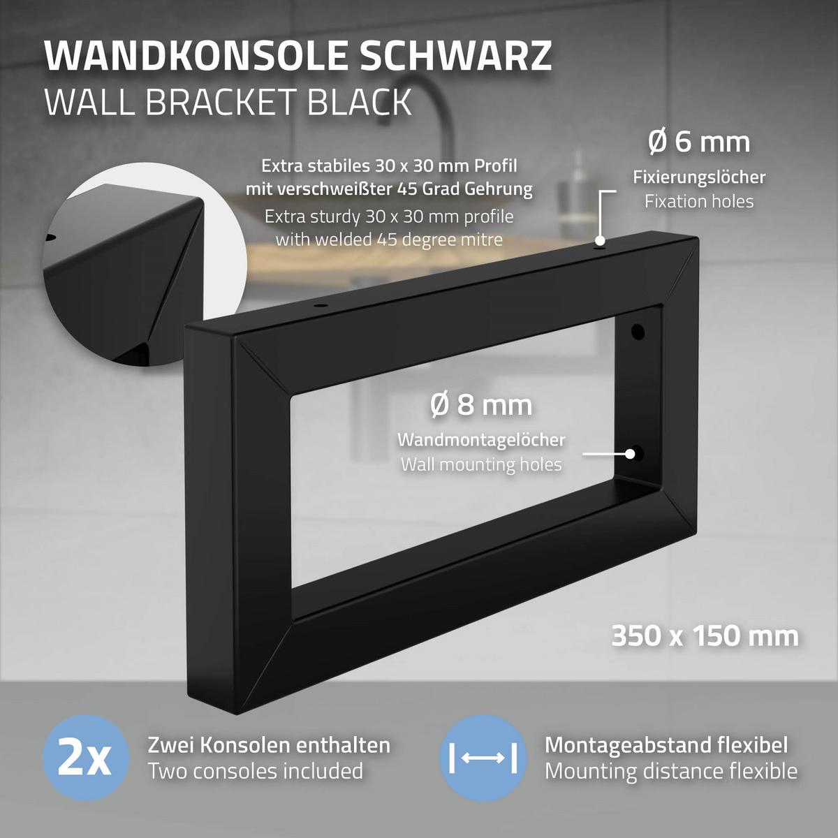 WANDKONSOLE - Schwarz, Metall (35/15/3cm) - ML-DESIGN