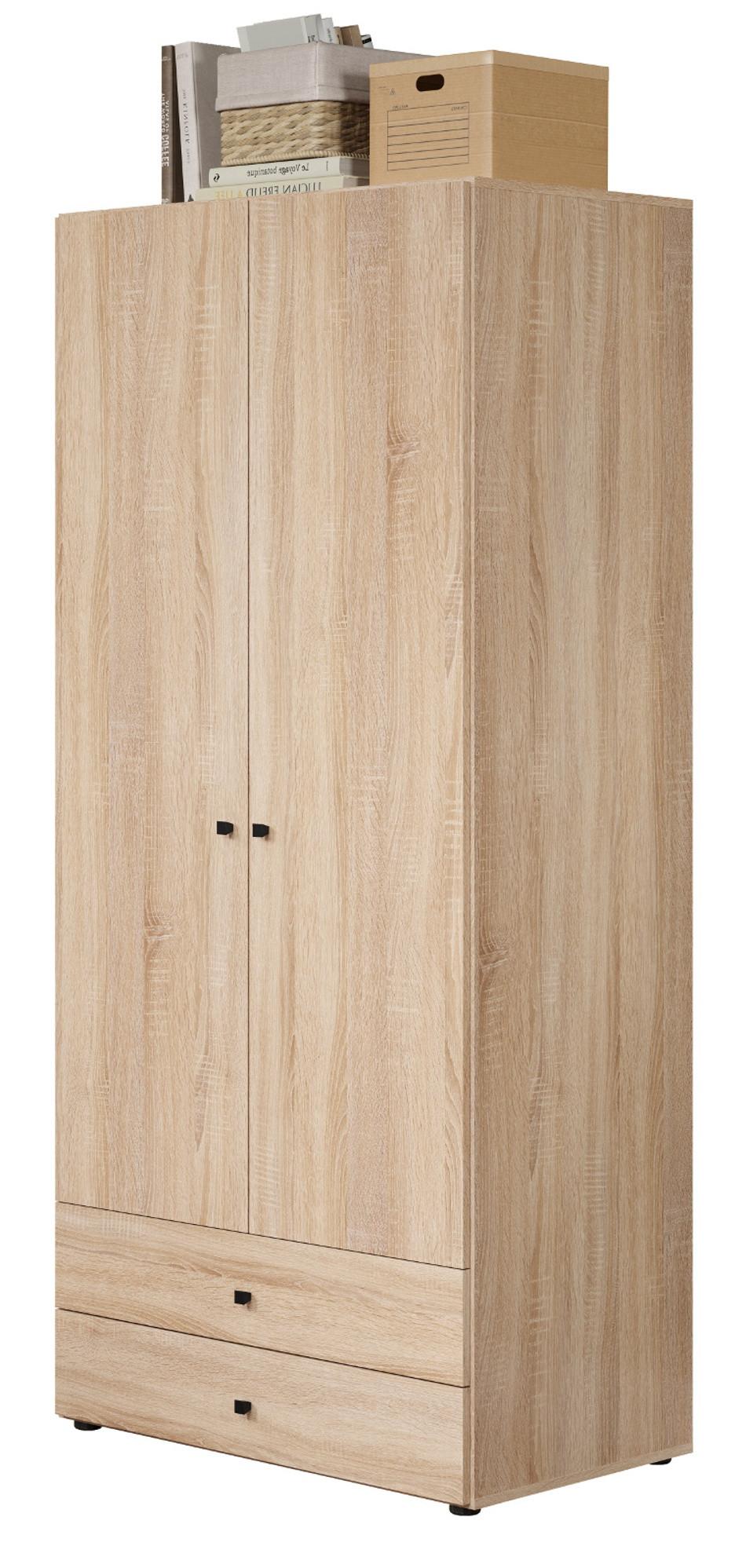 KLEIDERSCHRANK Eiche Sonoma hell 81 x 176 cm, Drehtürenschrank 2-türig mit Schubalden - Schwarz/Sonoma Eiche, Holzwerkstoff/Kunststoff (81/176/51cm) - Top.Furn