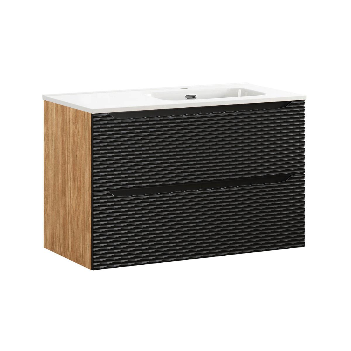 BADMÖBEL 90cm Elora 2er-Set Schwarz und Holz - Schwarz, Holzwerkstoff (90/57/46cm) - Petits-meubles