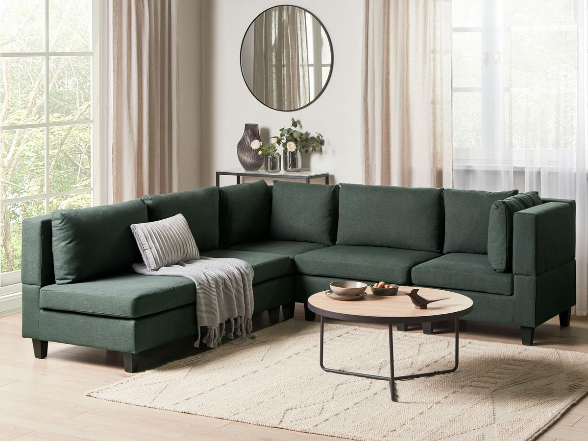 ECKFSOFA Modul 5-Sitzer linksseitig Dunkelgrün Stoff Unstad - Schwarz/Grün, Textil (228/228cm) - Beliani